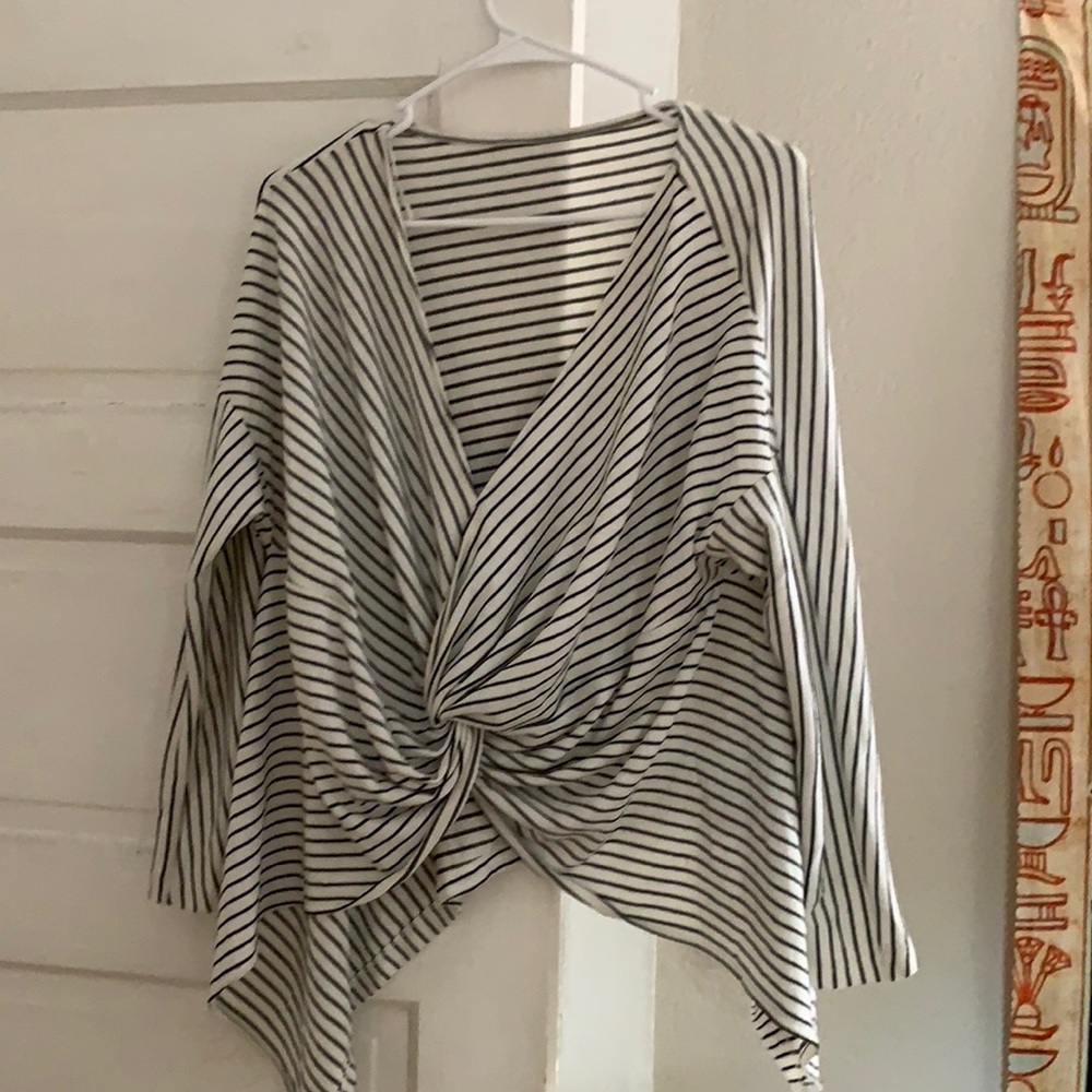 Black and white striped sweater. Comfy.